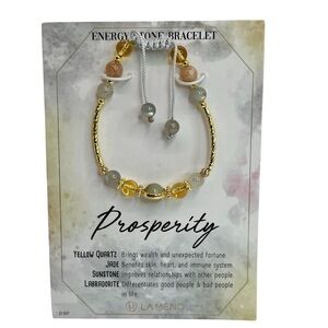 NEW La Meno Energy Stone Bracelet “Prosperity” Jade/Sunstone/Labradorite/14kt GF